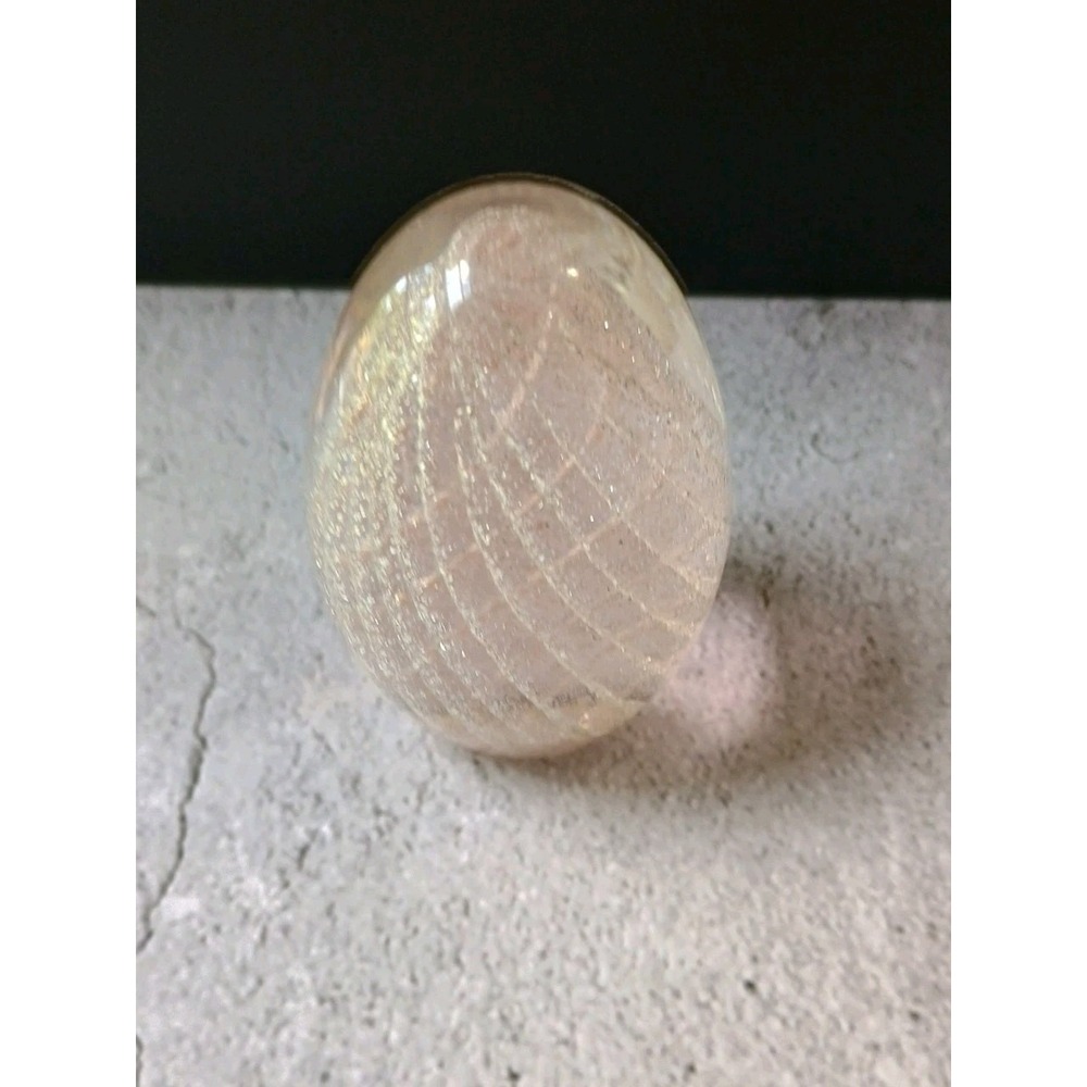 Pink Egg Art‎ Glass Paperweight With Silver Glitter Swirl Oval Shape 2.5"